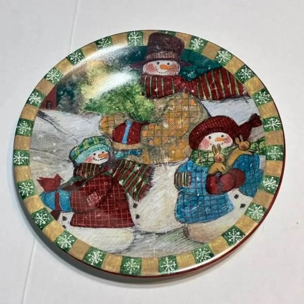 Susan Winget Plates Snowman Multicolor Set of 5 8in Christmas Folk Art Whimsical